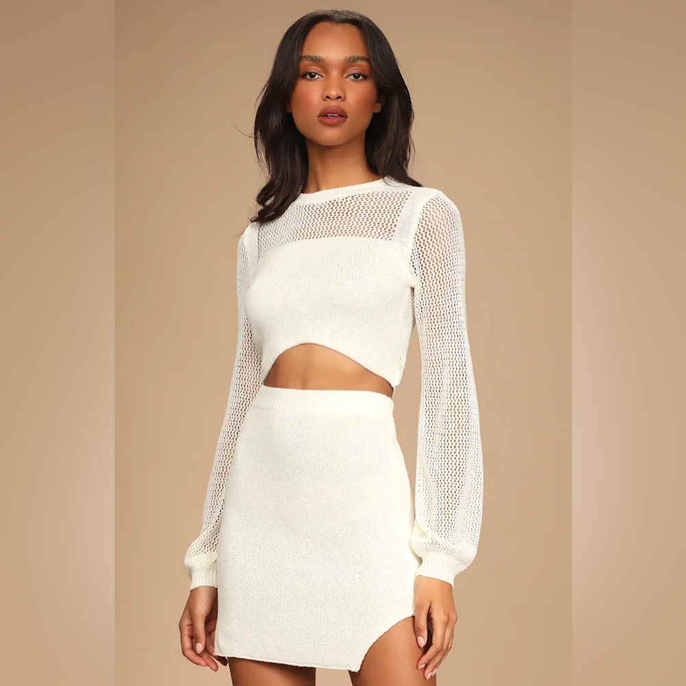 Ivory Knit Two-Piece Mini Sweater Dress Set